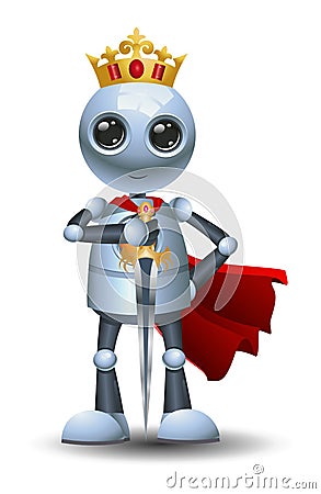 Little robot as a king Vector Illustration