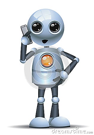 little robot businessman talking on phone Cartoon Illustration