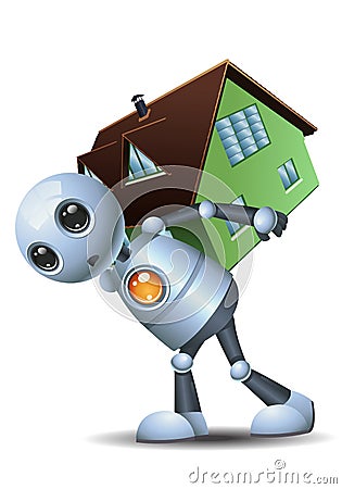 Little robot carry a house Vector Illustration