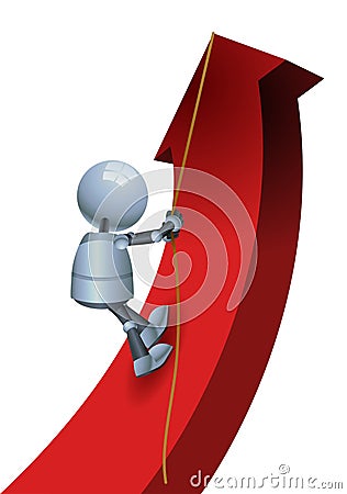 Little robot climbing ascending arrow Vector Illustration