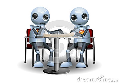 Little robot doing meeting conversation Vector Illustration