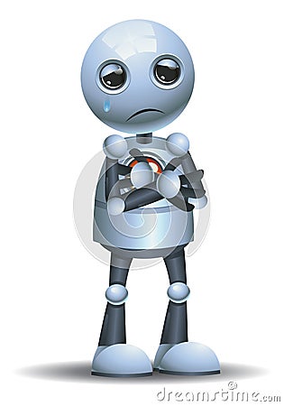 Little robot emotion in sorrowful Vector Illustration