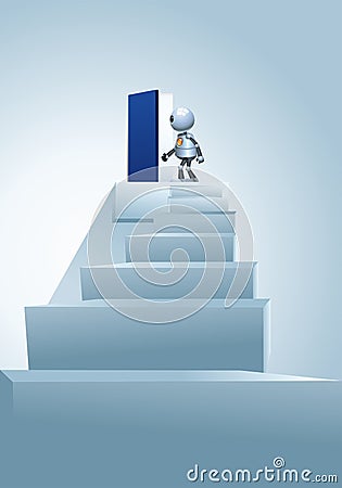 Little robot entering heavenly door Vector Illustration