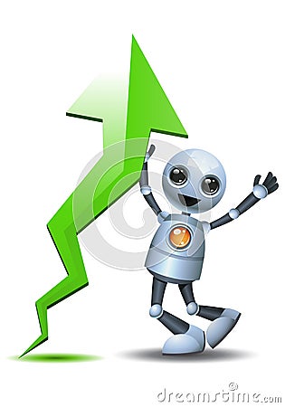 Little robot happy seeing ascending chart Vector Illustration