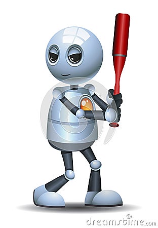 Little robot hold baseball club Vector Illustration