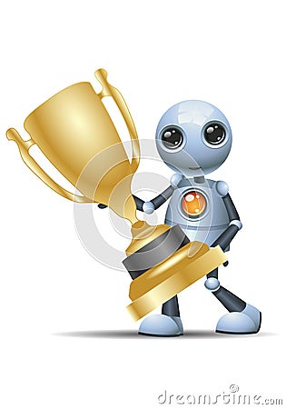 Little robot hold golden winning trophy Vector Illustration