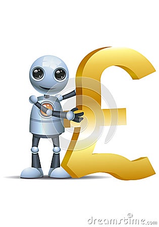 Little robot hold pound symbol Vector Illustration