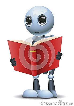 Little robot hold and reading red book Vector Illustration