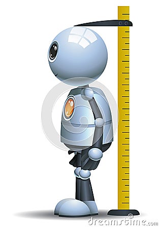 Little robot measuring height on isolated white background Vector Illustration