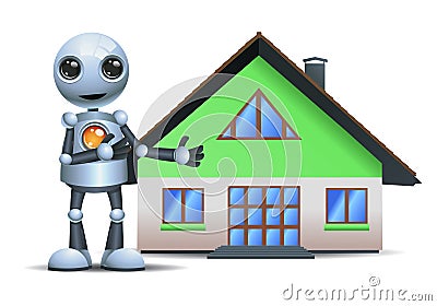 Little robot presenting a house Vector Illustration