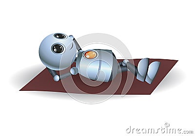 Little robot relaxing laying on mattress Vector Illustration