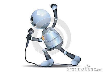 Little robot sing loudly using mic Vector Illustration