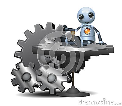 Little robot sit on big gear Vector Illustration