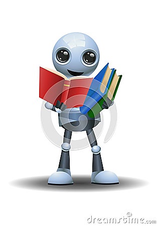 Little robot teaching and holding books Vector Illustration
