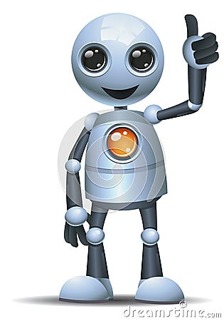 Little robot thumb up on isolated white background Vector Illustration