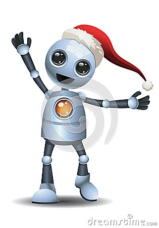 Little robot wearing santa hat Vector Illustration