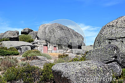 Little rock house in Portuguese Natural Park Stock Photo