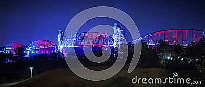 Little Rock--Rock Island Bridge Night Stock Photo