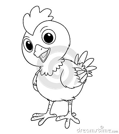 Little Rooster Cartoon Animal Illustration BW Stock Photo