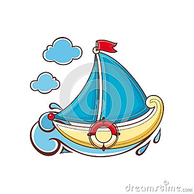 Little sailboat. Children`s toy. Vector Illustration