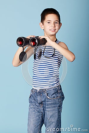 Little sailor with binoculars Stock Photo