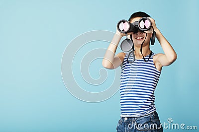 Little sailor with binoculars Stock Photo