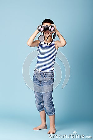 Little sailor with binoculars Stock Photo