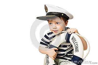 Little sailor keeps lifebuoy Stock Photo