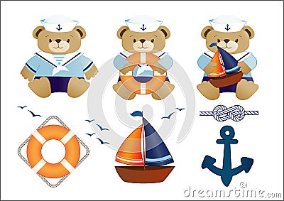 Little sailor teddy bears Vector Illustration