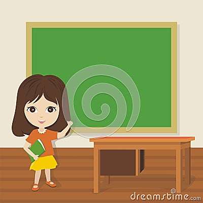 Little School girl Showing Empty Blackboard Cartoon Illustration