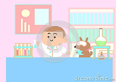 Little scientist doing chemistry experiment. Vector Illustration