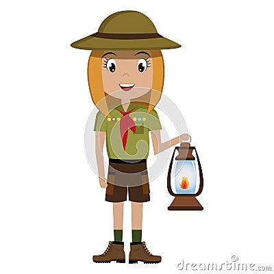 Little scout character with lantern icon Vector Illustration