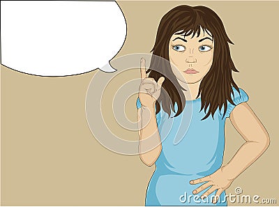 Little serious girl thought of a new idea gesturing forefinger up Cartoon Illustration