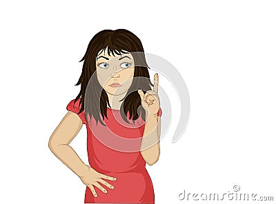 Little serious girl thought of a new idea gesturing forefinger up Cartoon Illustration