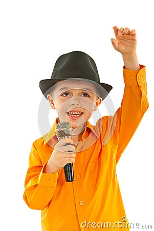 Little singer welcomes public Stock Photo
