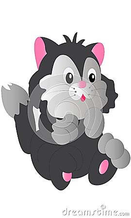 Little smiling cute playful grey kitten cartoon illustration Cartoon Illustration