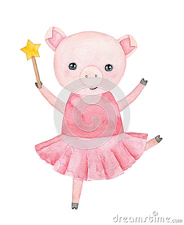 Little smiling piggy character in pastel pink tutu dress Stock Photo