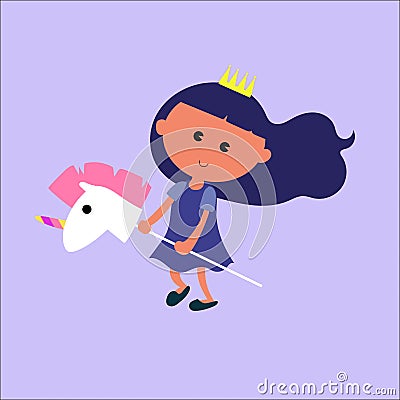 Little smiling princess with unicorn toy cute cartoon vector illustration Vector Illustration