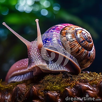 Little snail with bokeh light generative A Stock Photo