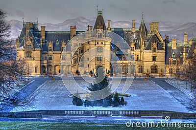 A Little Snow at the Biltmore and Blue Ridge Mount Editorial Stock Photo