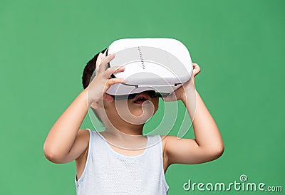 Little son watching with virtual reality Stock Photo