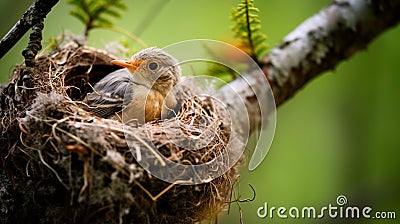 little sparrow sitting in a nest generated by AI tool Stock Photo