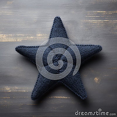 Little Star: Indigo Wool Knitted Star On Gray Floor Stock Photo