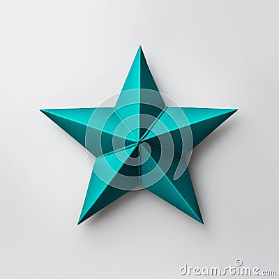 Little Star: Turquoise Origami Star On White Background Stock Photo