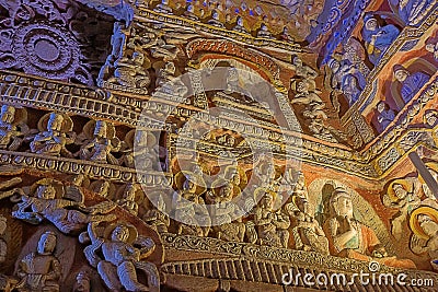 Little statuettes in cave 9 of the Yungang Grottoes Stock Photo