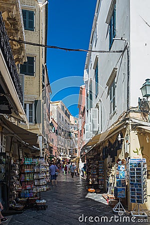 Little Street in Corfu Town Editorial Stock Photo