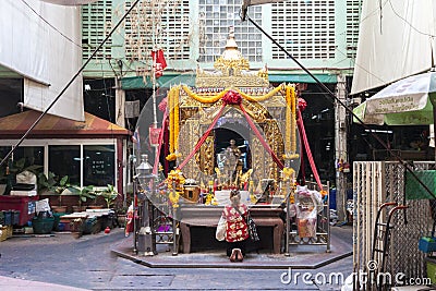 Little street shrine in Bangkok Editorial Stock Photo