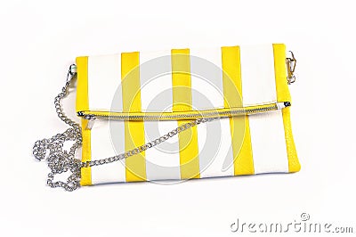 The little striped handbag white and yellow bright color Stock Photo