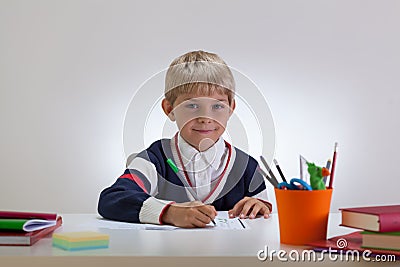 Little student doing homework Stock Photo