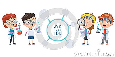 Little Students Doing Chemical Experiment Vector Illustration